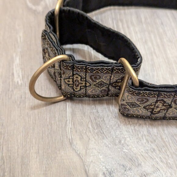 Handmade 1.5" Gold Black Brown and Beige Martingale Dog Collar 22" - Picture 4 of 6